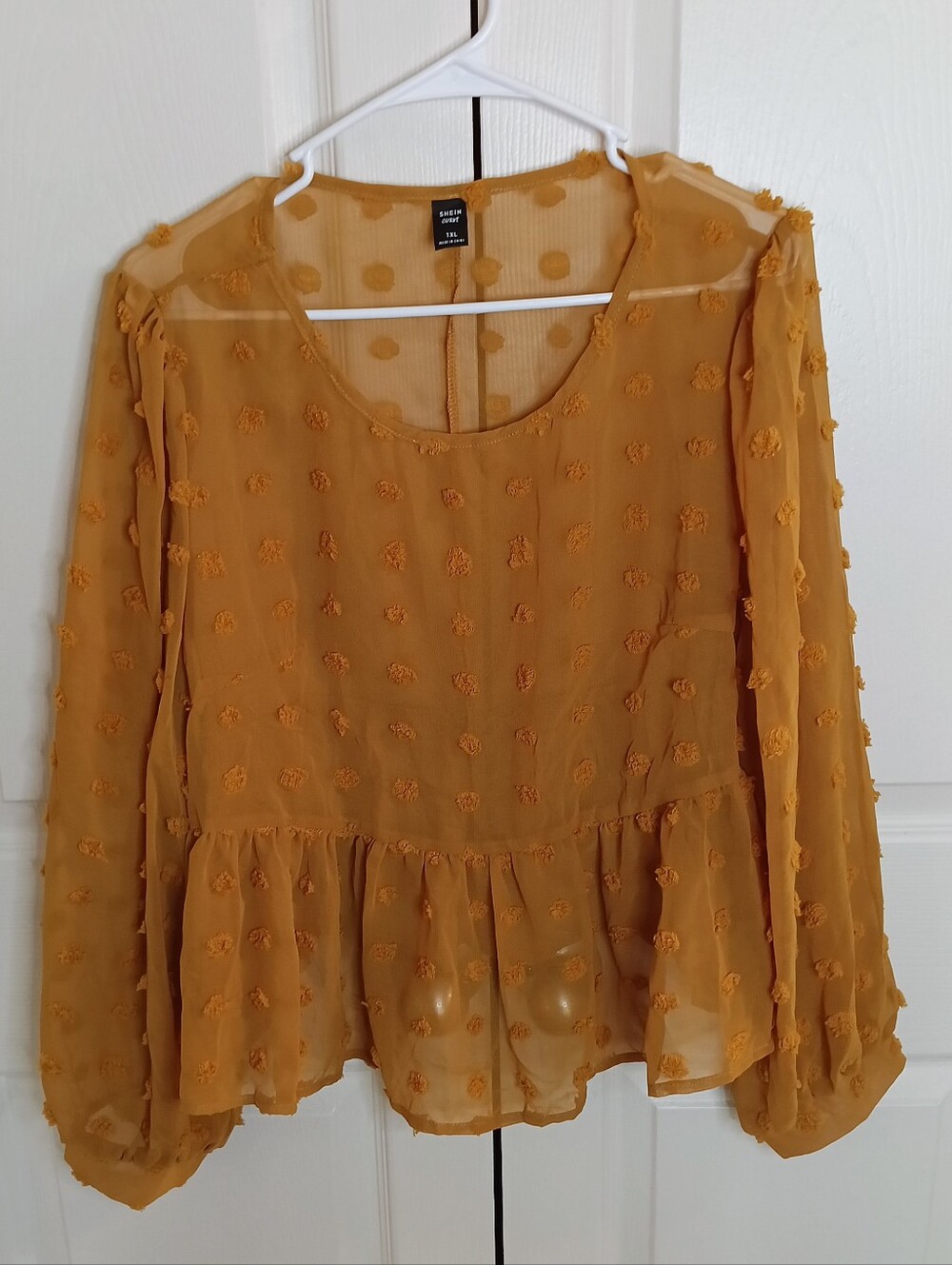 SHEIN Mustard Dot-Texture Peplum Blouse